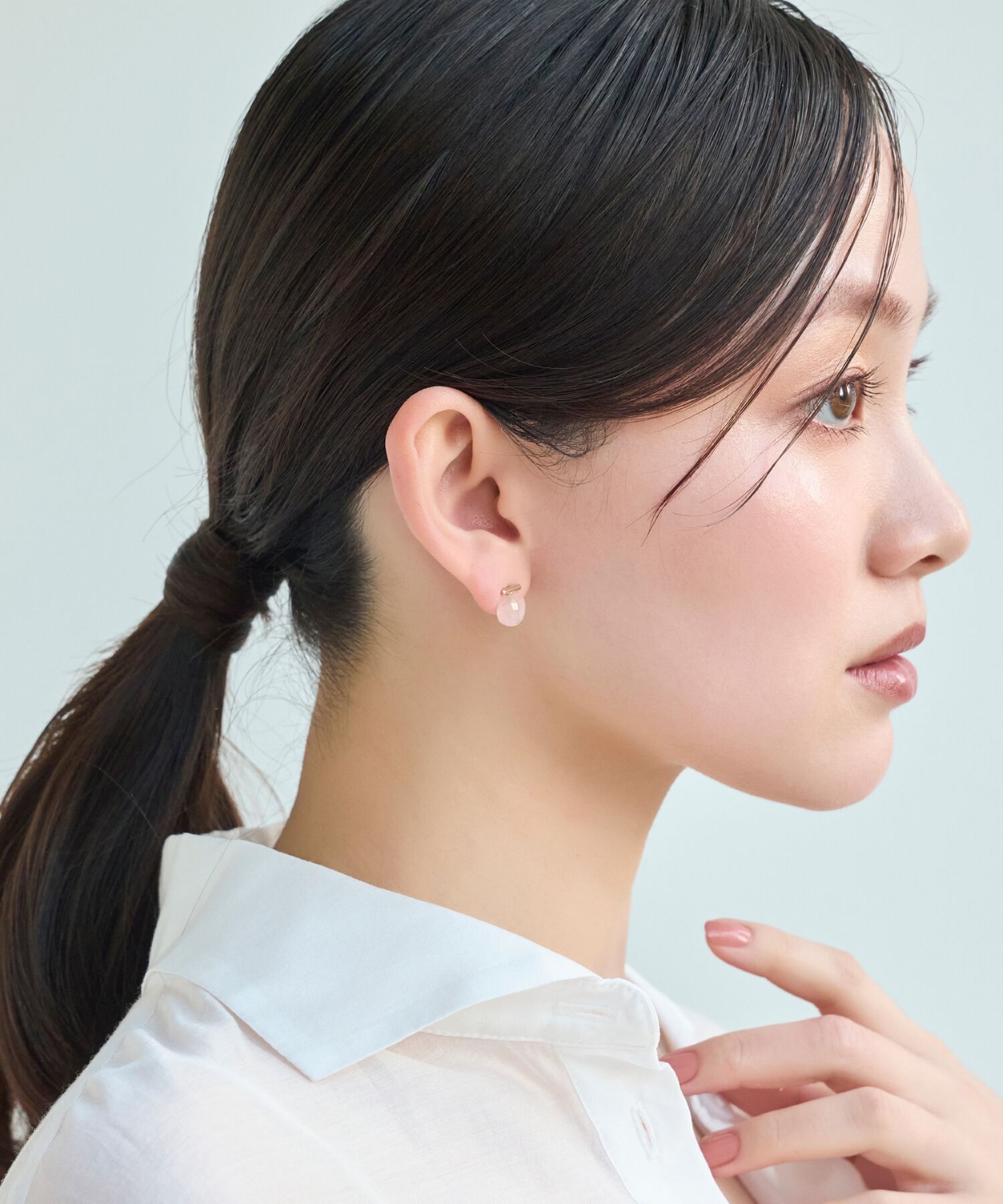 Phoebe「【金属アレルギー対応】パワーストーンバーピアス　ローズクォーツ/天然石」|ピアス|