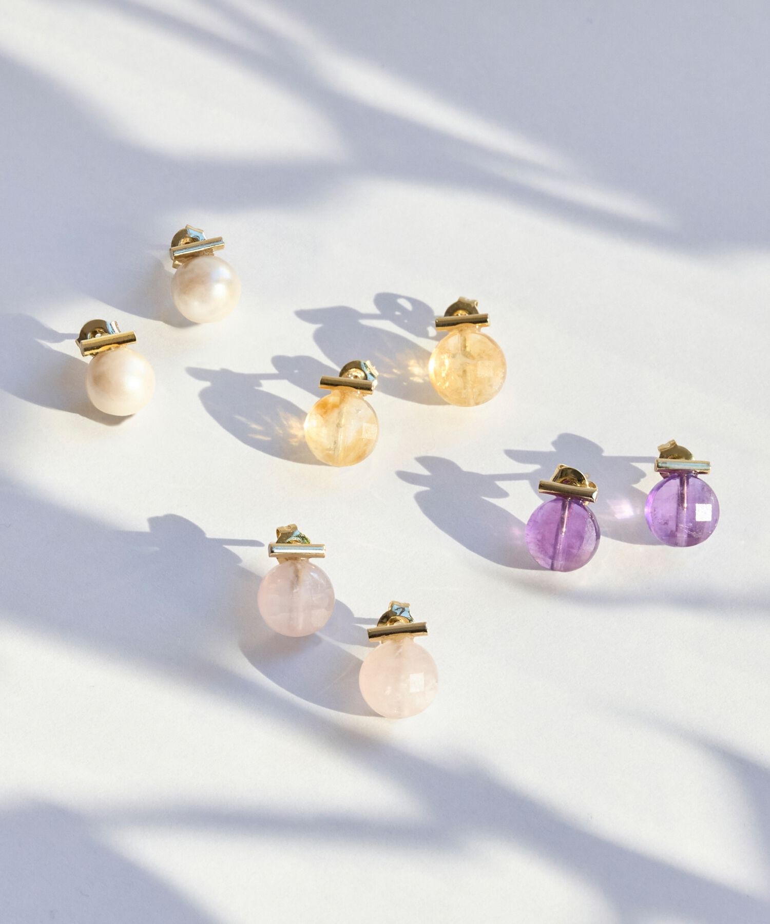 Phoebe「【金属アレルギー対応】パワーストーンバーピアス　ローズクォーツ/天然石」|ピアス|