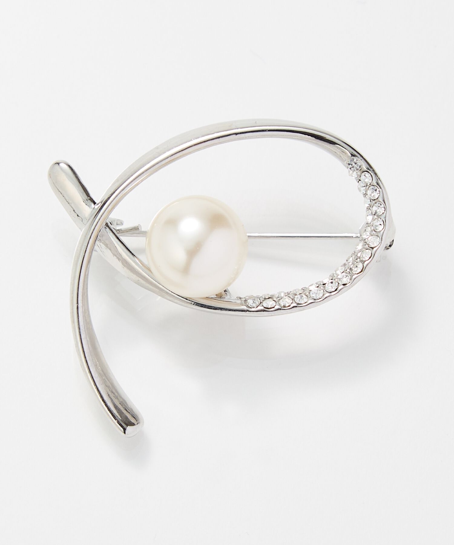 Phoebe「クロスカーブパールビジューブローチ　シルバー」|ブローチ・コサージュ|