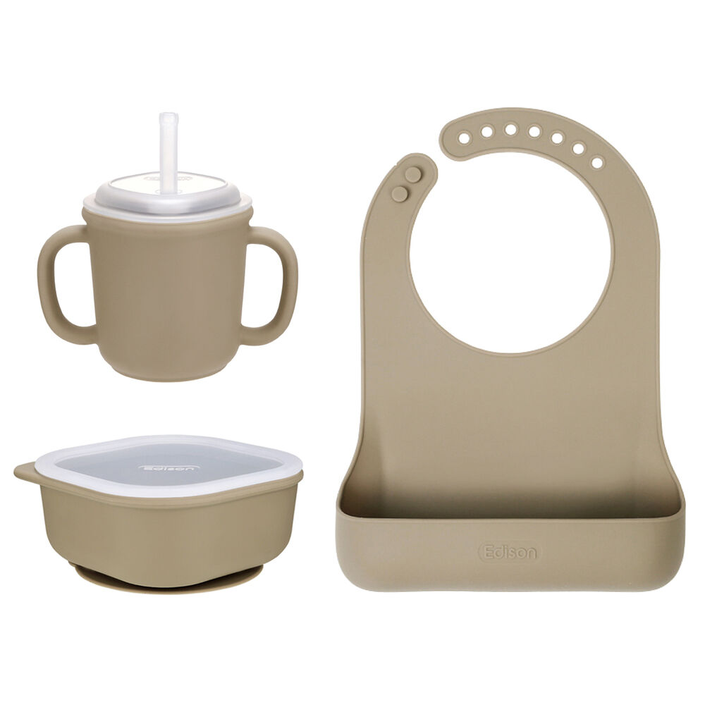 BACKYARD FAMILY「出産祝い ギフトセット 通販 ボウル コップ エプロン  3点セット シリコン お食事ギフトセット」|ギフトセット|ベージュ1