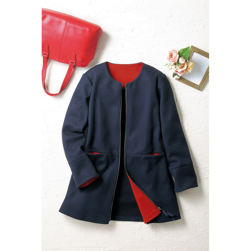 BACKYARD FAMILY「コート レディース きれいめ 通販 ノーカラーコート ノーカラージャケット ミドル丈 上着」|その他|ブルー1