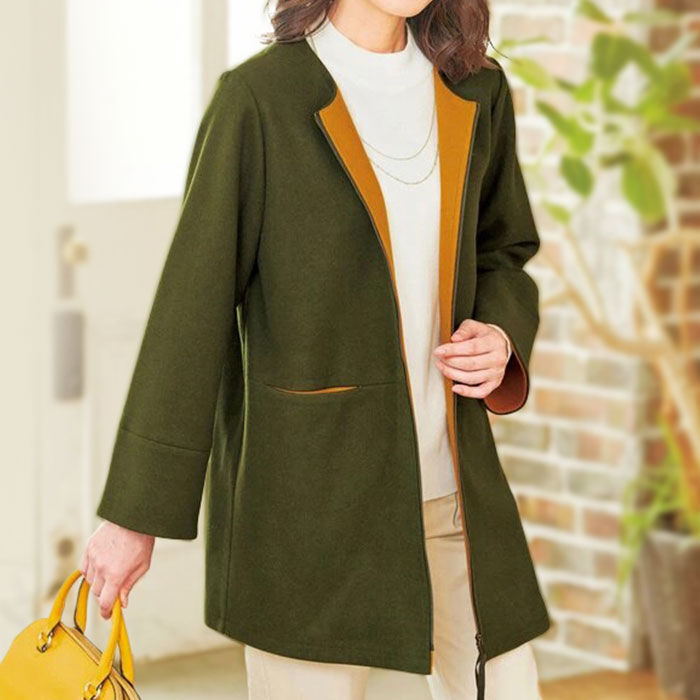 BACKYARD FAMILY「コート レディース きれいめ 通販 ノーカラーコート ノーカラージャケット ミドル丈 上着」|その他|