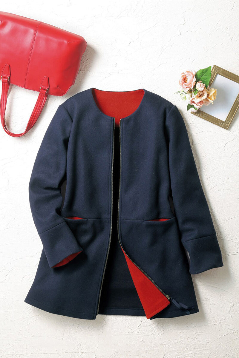 BACKYARD FAMILY「コート レディース きれいめ 通販 ノーカラーコート ノーカラージャケット ミドル丈 上着」|その他|