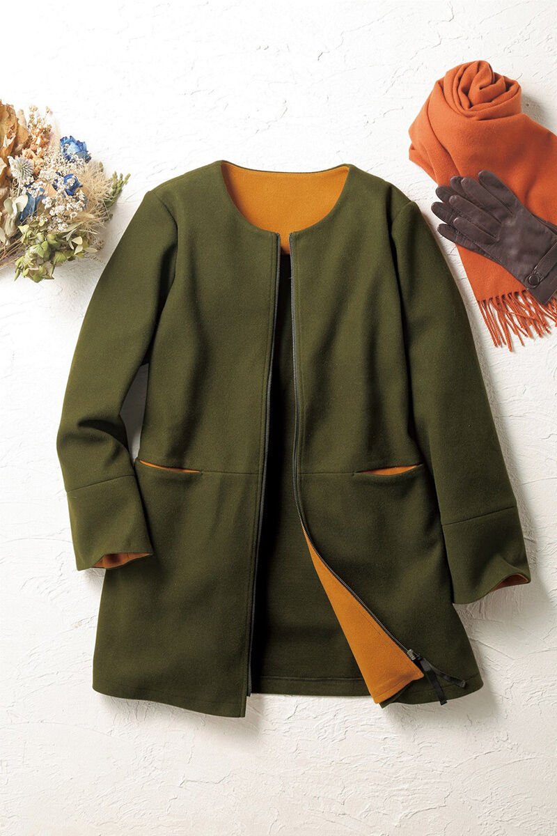 BACKYARD FAMILY「コート レディース きれいめ 通販 ノーカラーコート ノーカラージャケット ミドル丈 上着」|その他|