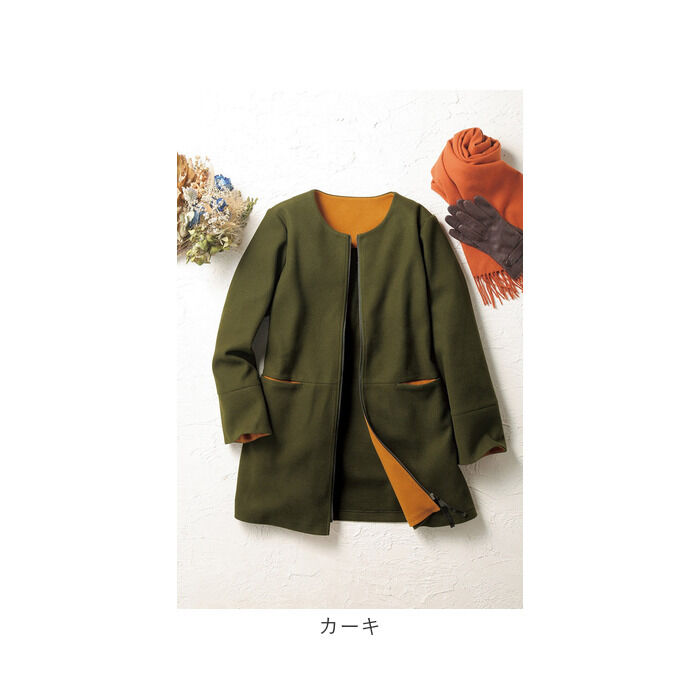 BACKYARD FAMILY「コート レディース きれいめ 通販 ノーカラーコート ノーカラージャケット ミドル丈 上着」|その他|