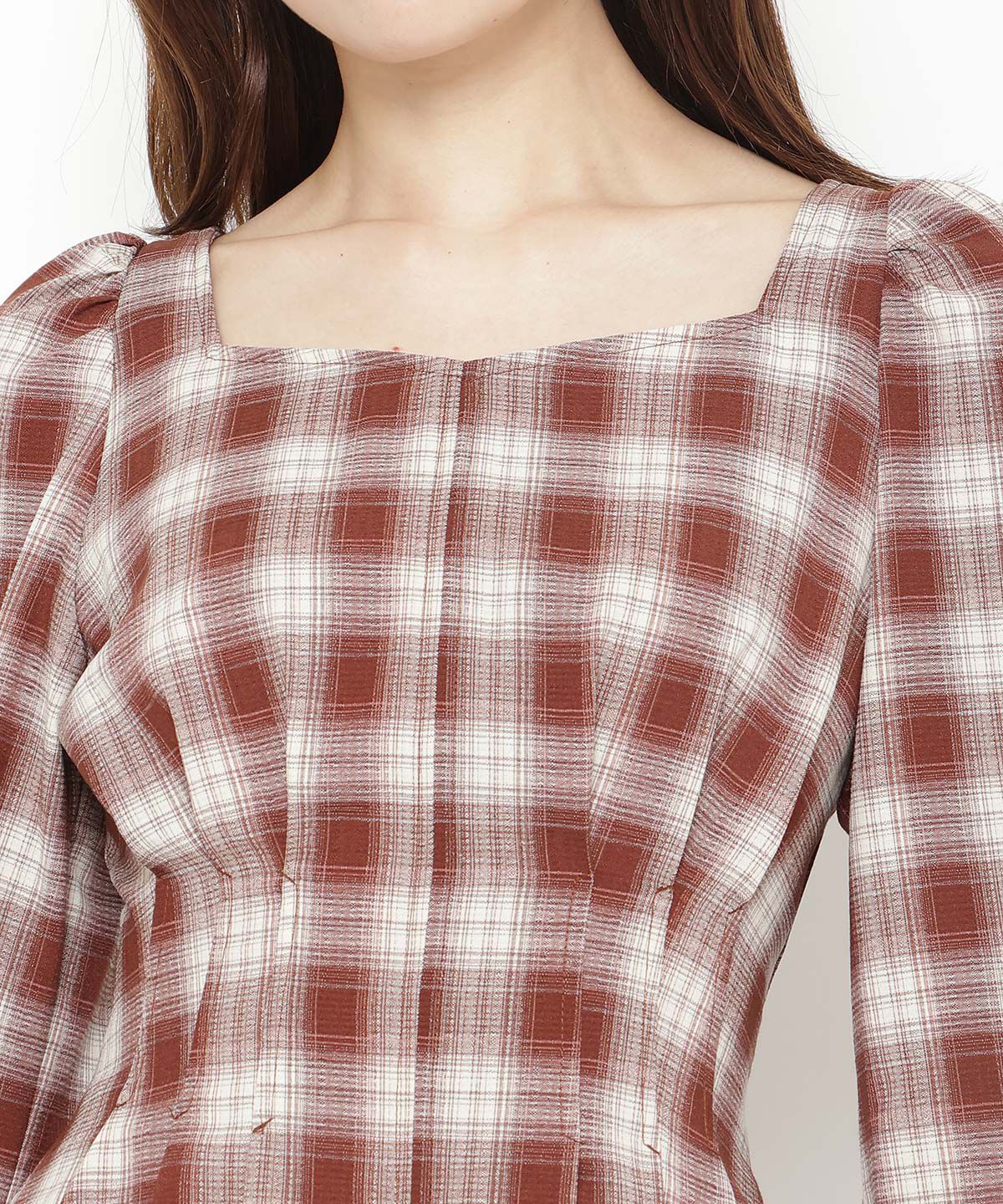 アンドクチュール「チェックウエストタックワンピース」|ワンピース|