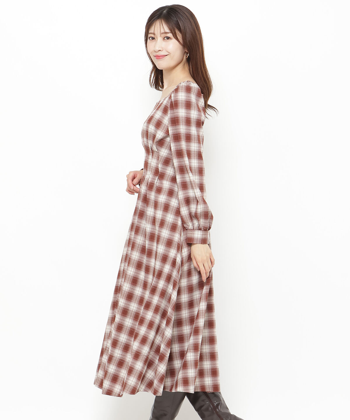 アンドクチュール「チェックウエストタックワンピース」|ワンピース|