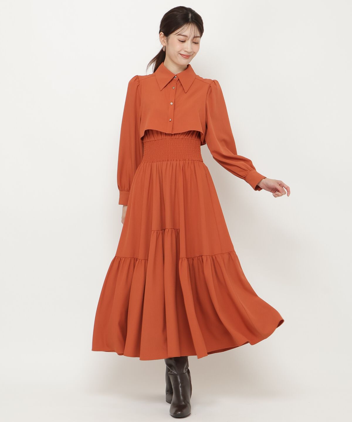 アンドクチュール「シャツレイヤード裾切替ワンピース」|ワンピース|