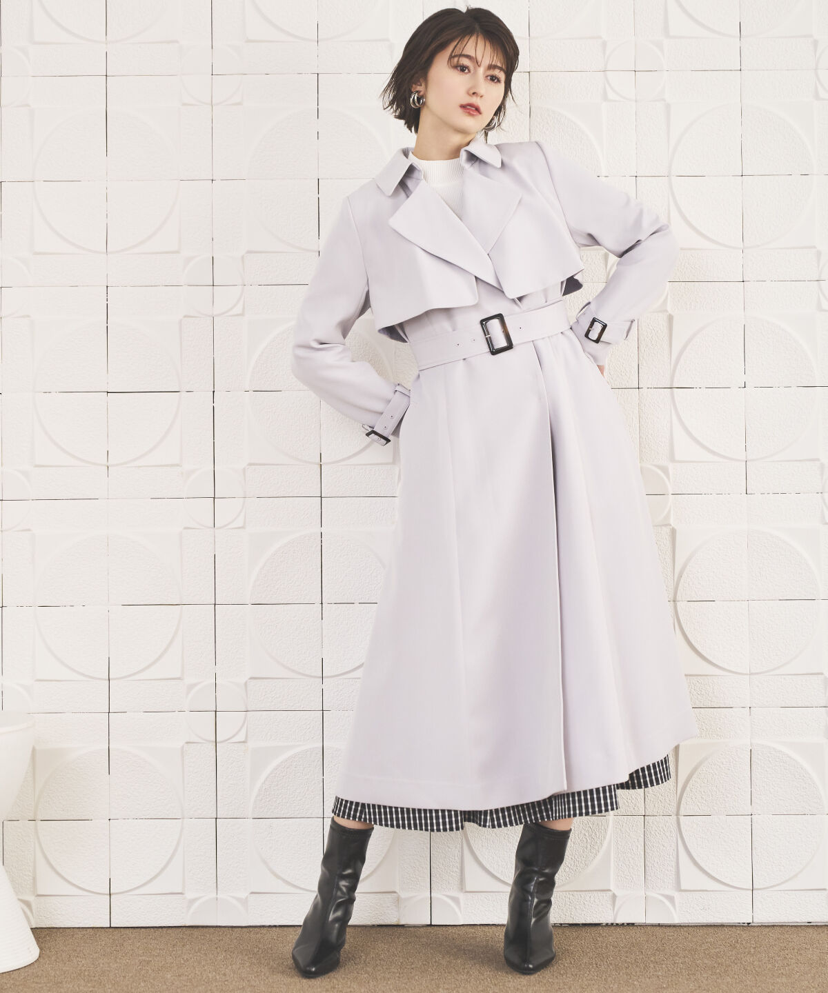 アンドクチュール「ミニマルムードトレンチコート」|トレンチコート|ライトグレー