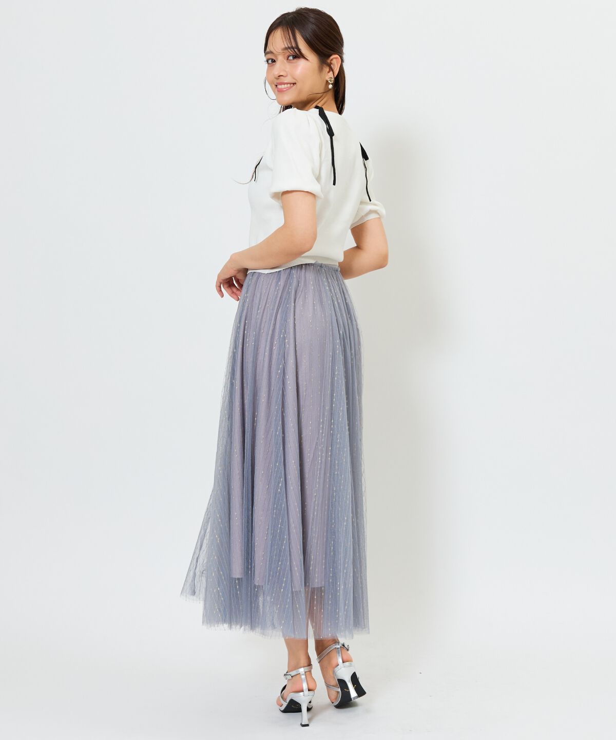 アンドクチュール「ラメストライプチュールフレアスカート」|フレア|