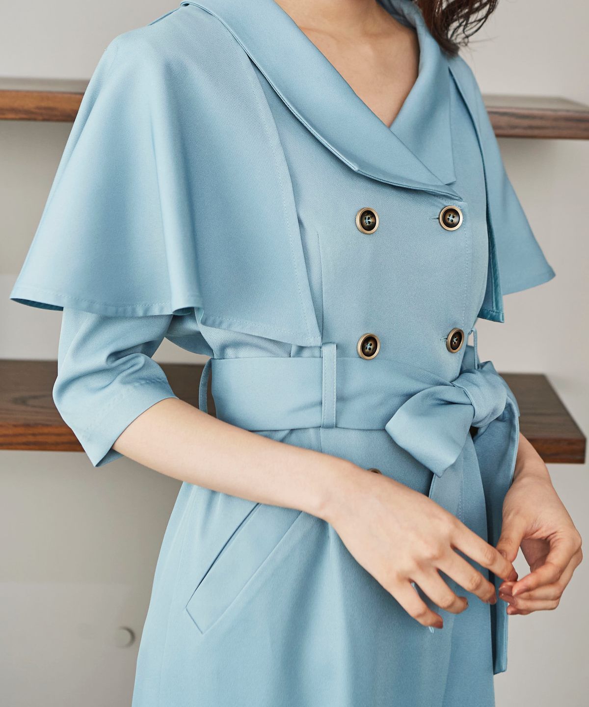 REDYAZEL「トレンチケープデザイン5分丈ワンピース」|ワンピース|