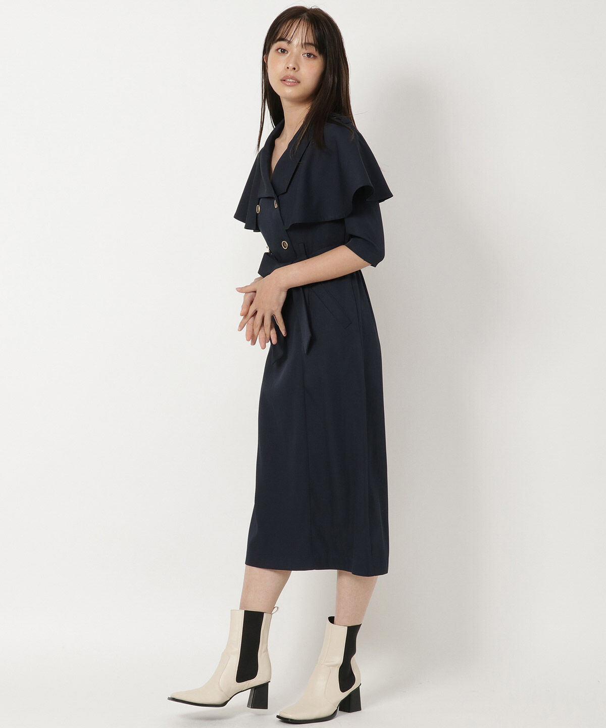 REDYAZEL「トレンチケープデザイン5分丈ワンピース」|ワンピース|