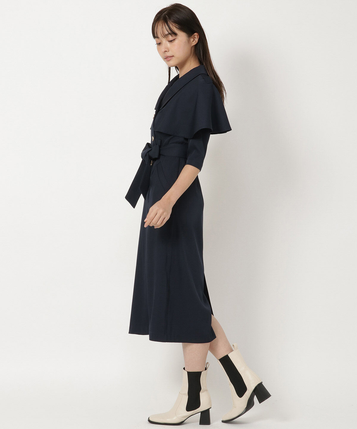 REDYAZEL「トレンチケープデザイン5分丈ワンピース」|ワンピース|