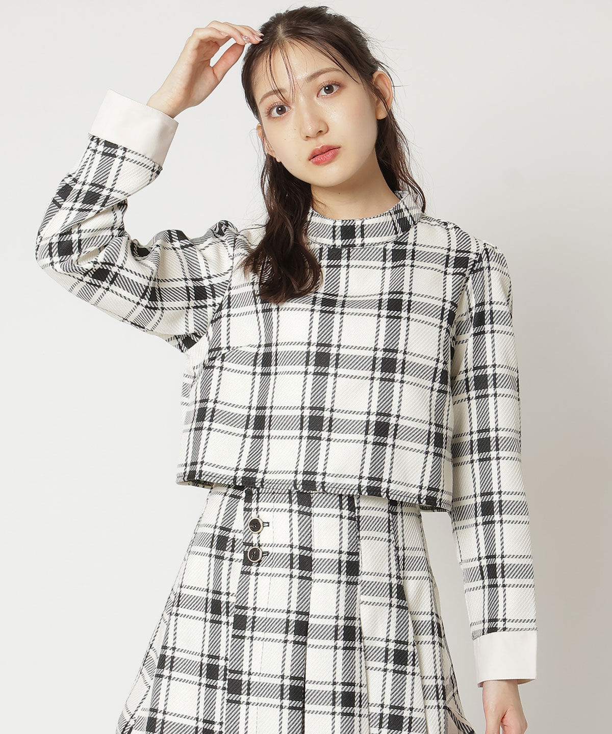 REDYAZEL「チェックハイネックコンパクトブラウス」|シャツ・ブラウス|