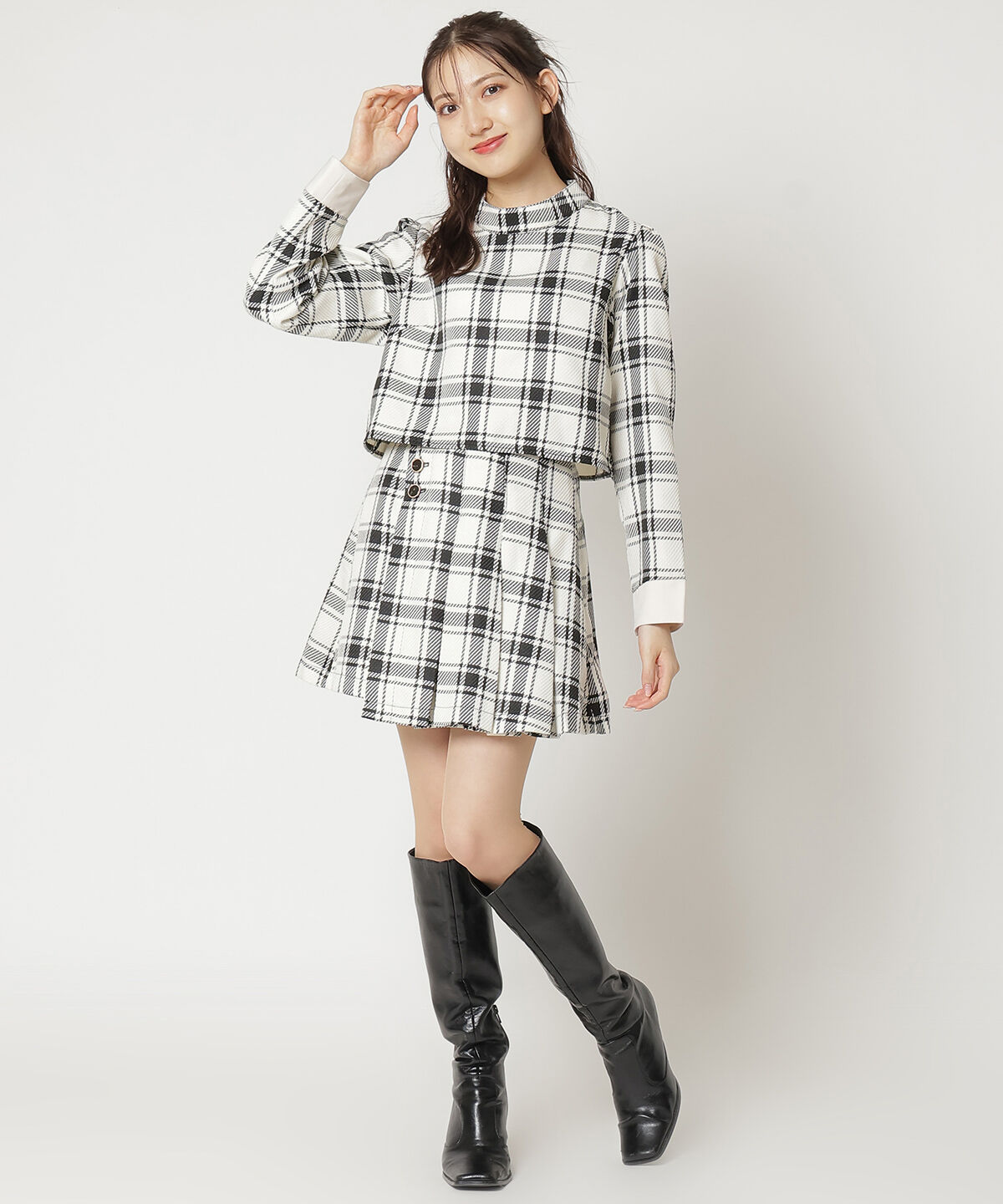 REDYAZEL「チェックハイネックコンパクトブラウス」|シャツ・ブラウス|