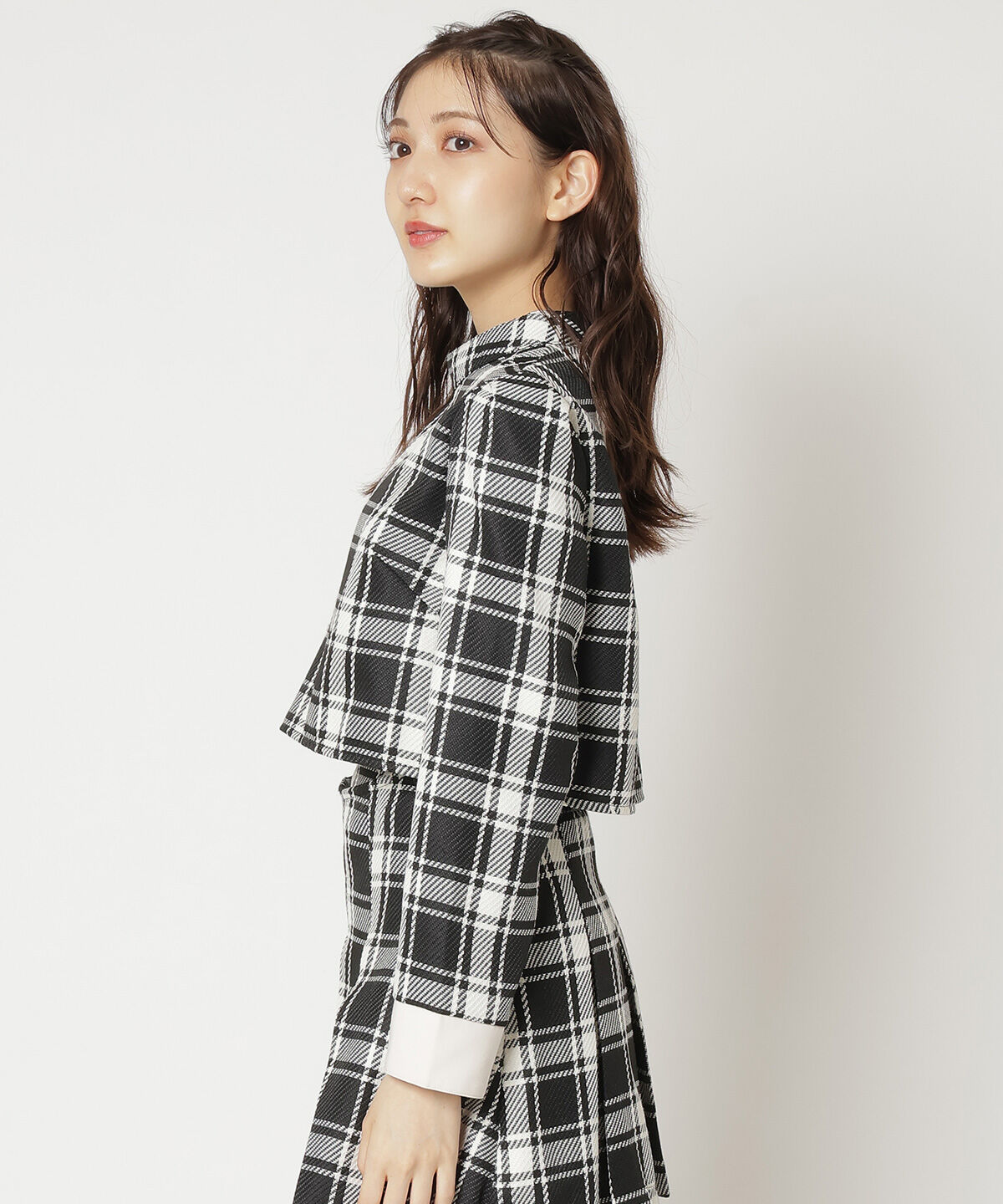 REDYAZEL「チェックハイネックコンパクトブラウス」|シャツ・ブラウス|