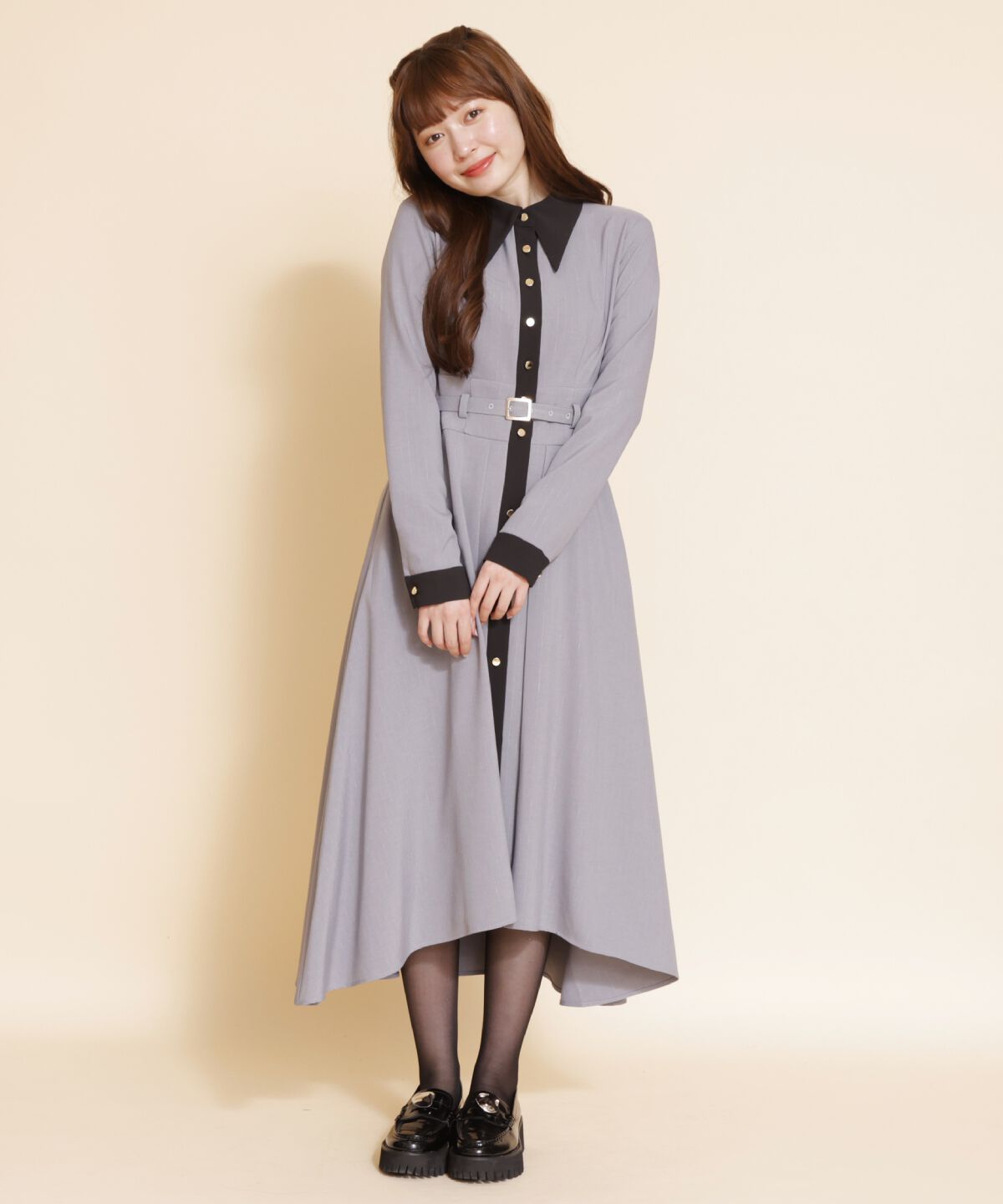 REDYAZEL「バイカラーフレアシャツワンピース」|ワンピース|