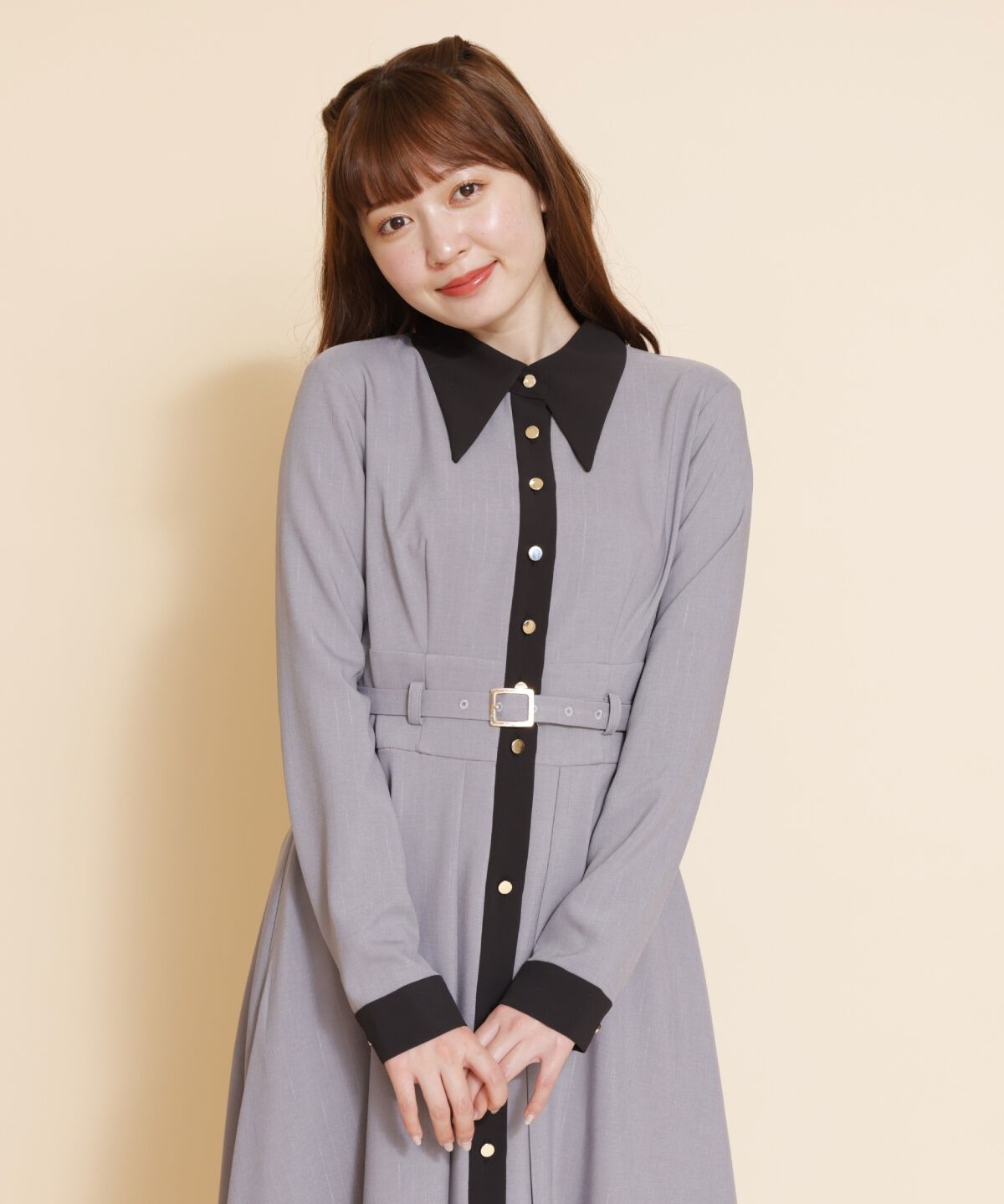 REDYAZEL「バイカラーフレアシャツワンピース」|ワンピース|