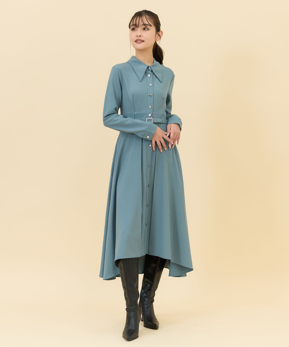 REDYAZEL「シャドーラメストライプシャツワンピース」|ワンピース|