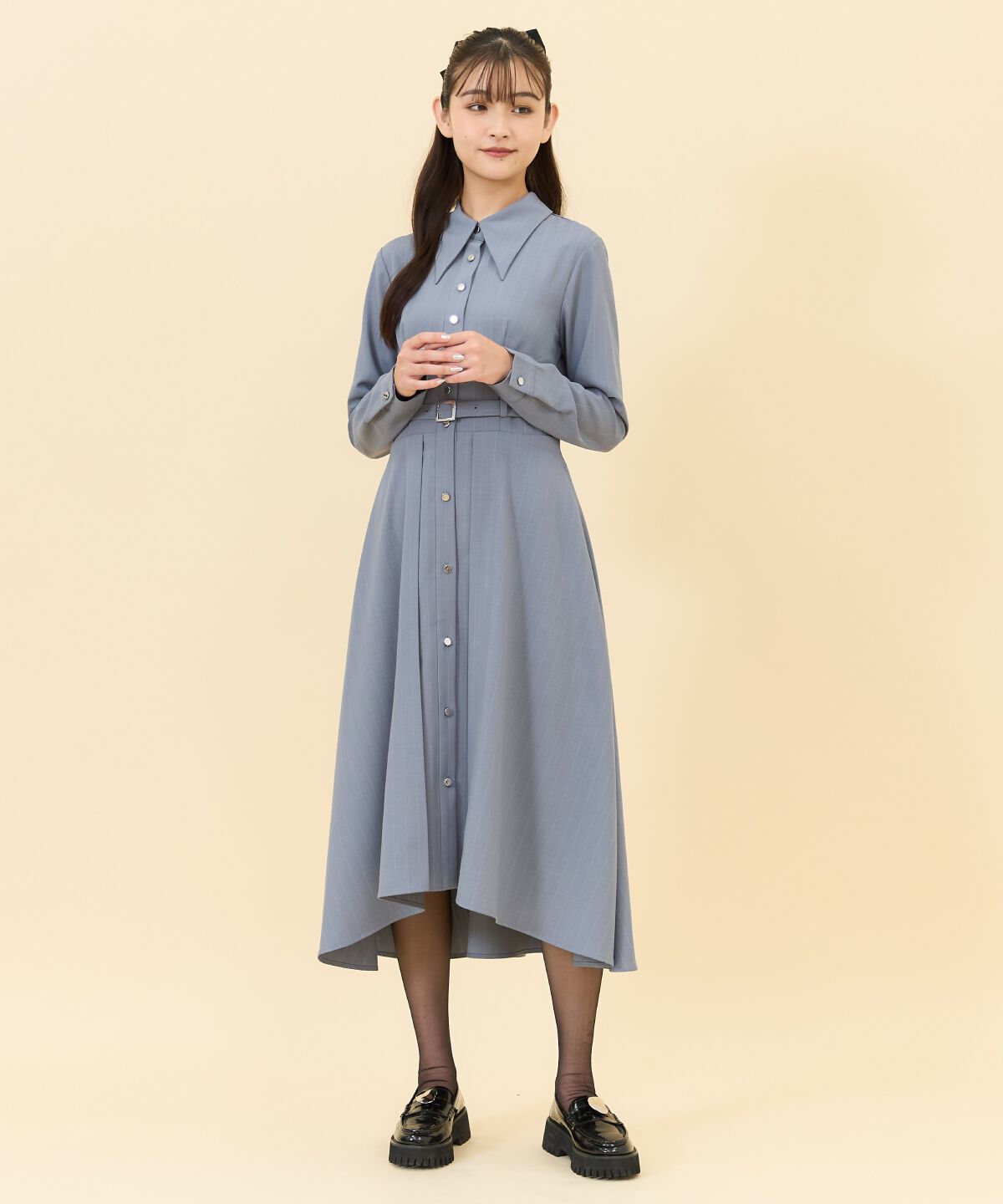 REDYAZEL「シャドーラメストライプシャツワンピース」|ワンピース|