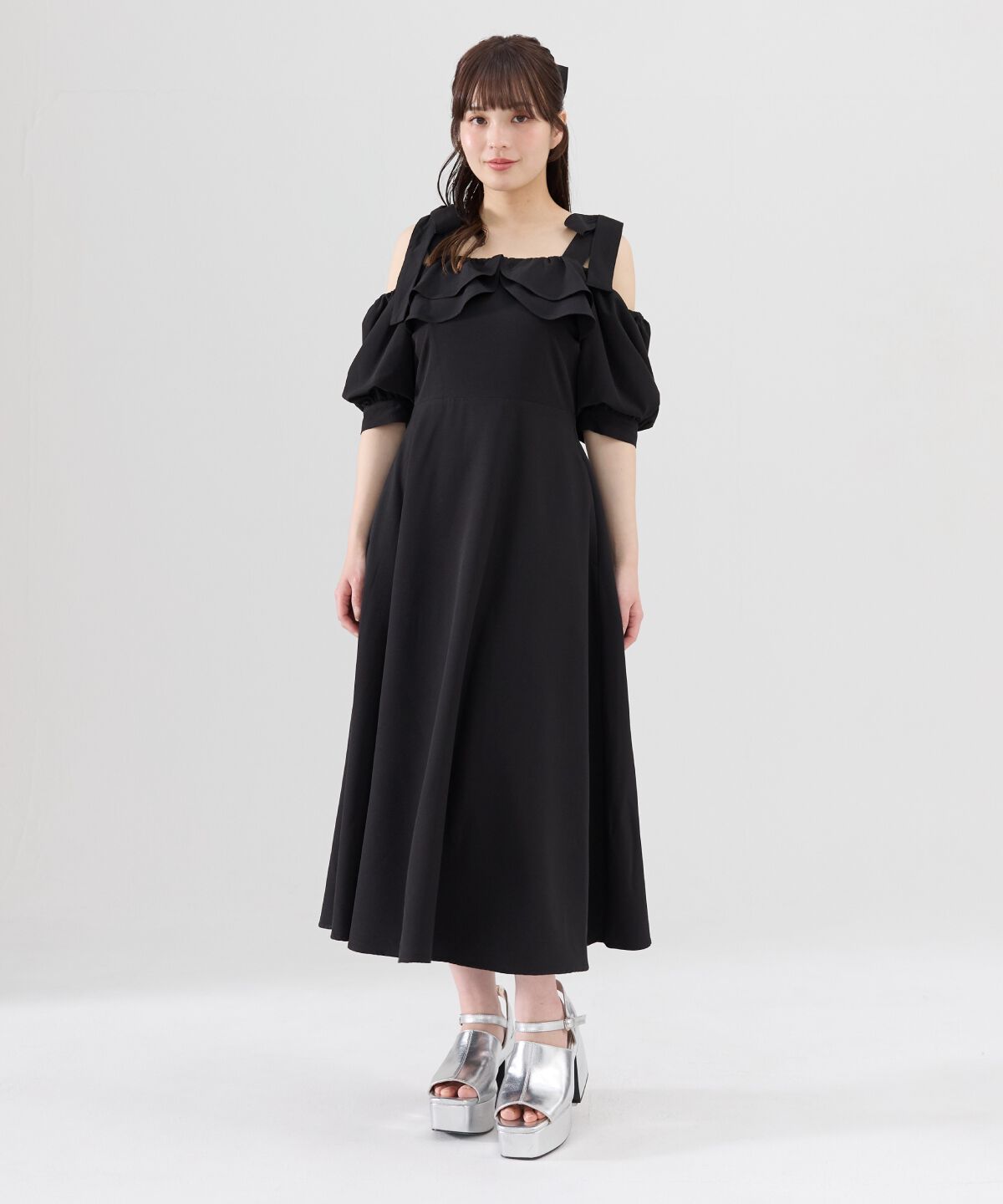 REDYAZEL「ショルダーリボンオフショルワンピース」|ワンピース|ブラック