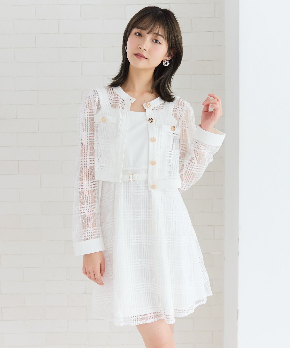 REDYAZEL「シアーチェックカーディガン＆ビスチェワンピースセット」|ワンピース|