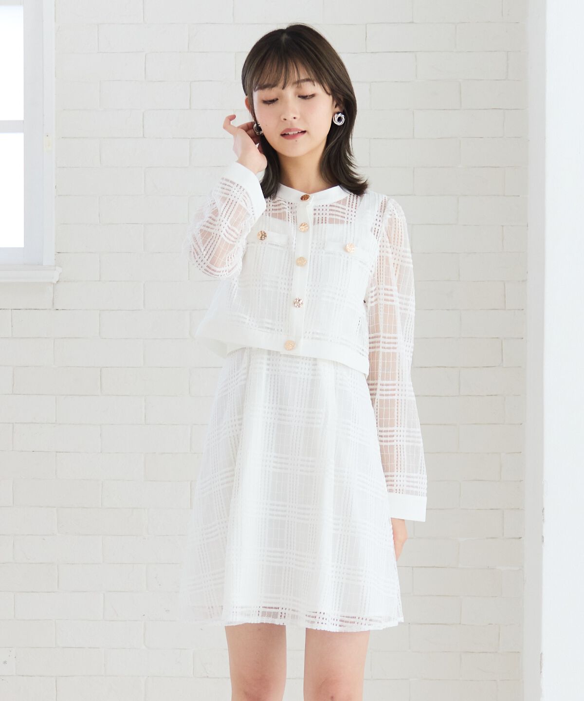 REDYAZEL「シアーチェックカーディガン＆ビスチェワンピースセット」|ワンピース|