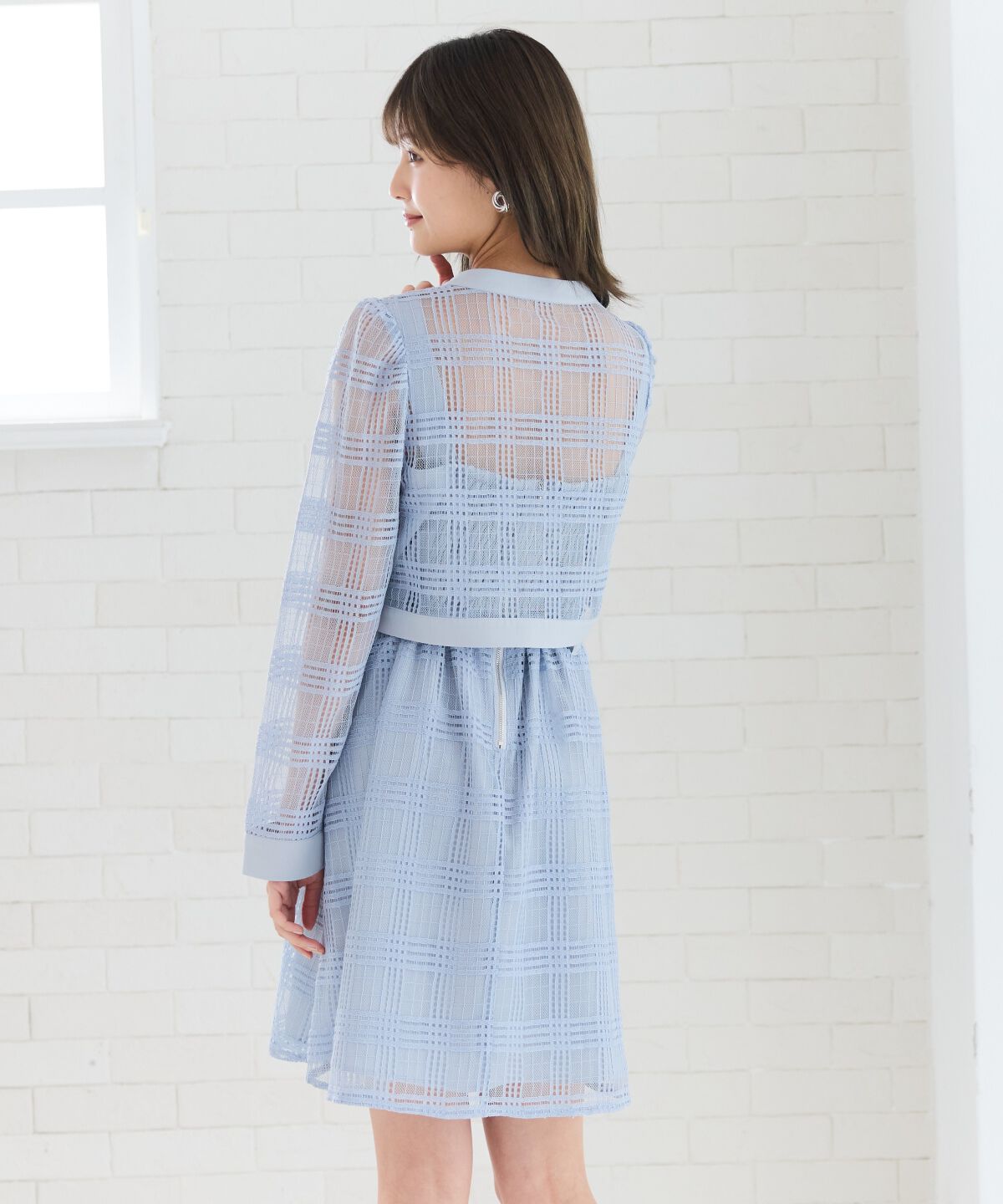 REDYAZEL「シアーチェックカーディガン＆ビスチェワンピースセット」|ワンピース|