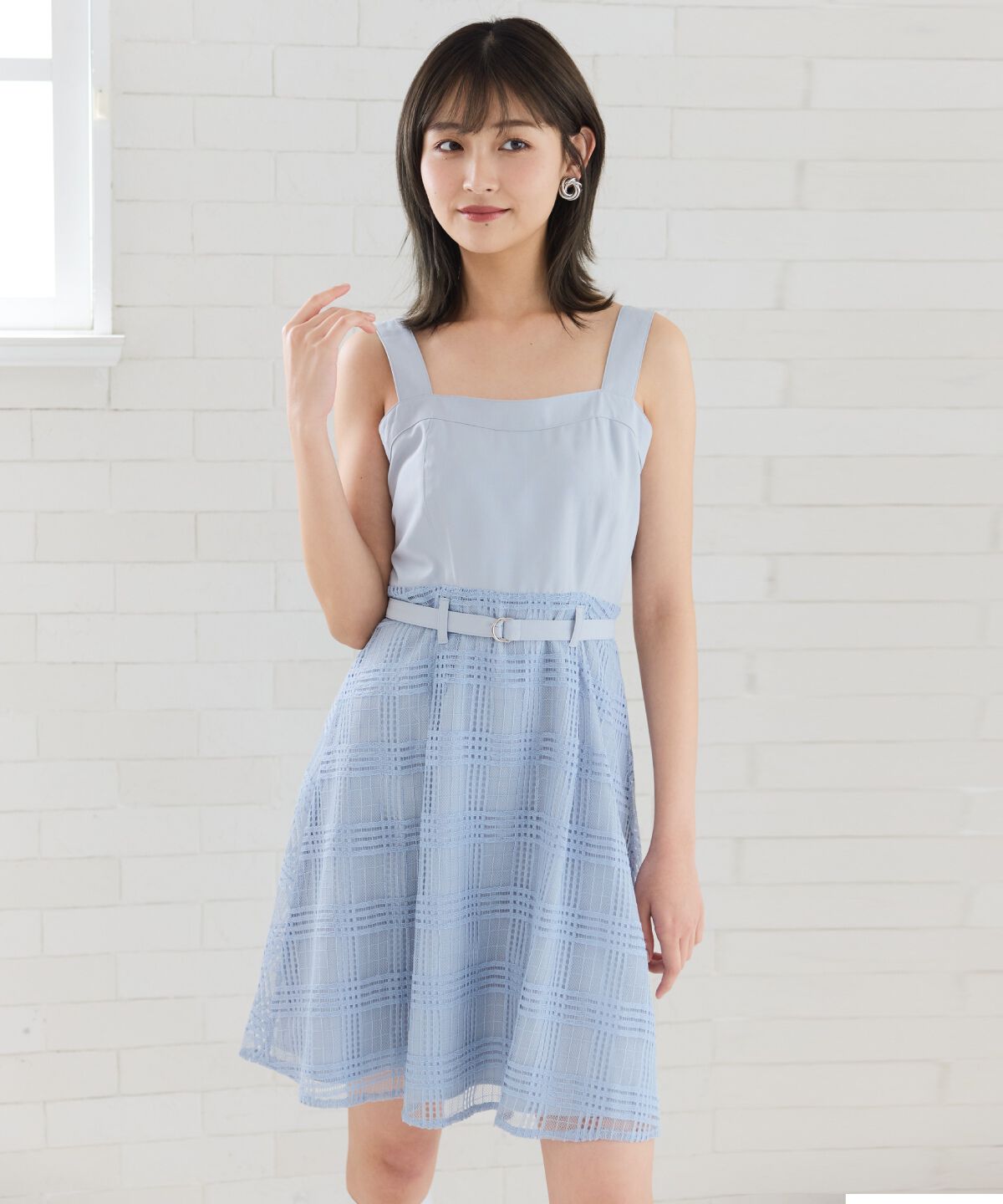 REDYAZEL「シアーチェックカーディガン＆ビスチェワンピースセット」|ワンピース|