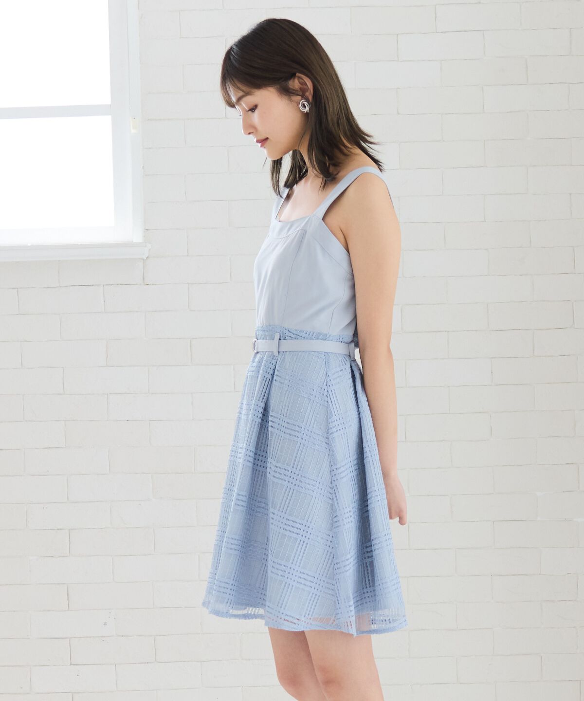 REDYAZEL「シアーチェックカーディガン＆ビスチェワンピースセット」|ワンピース|