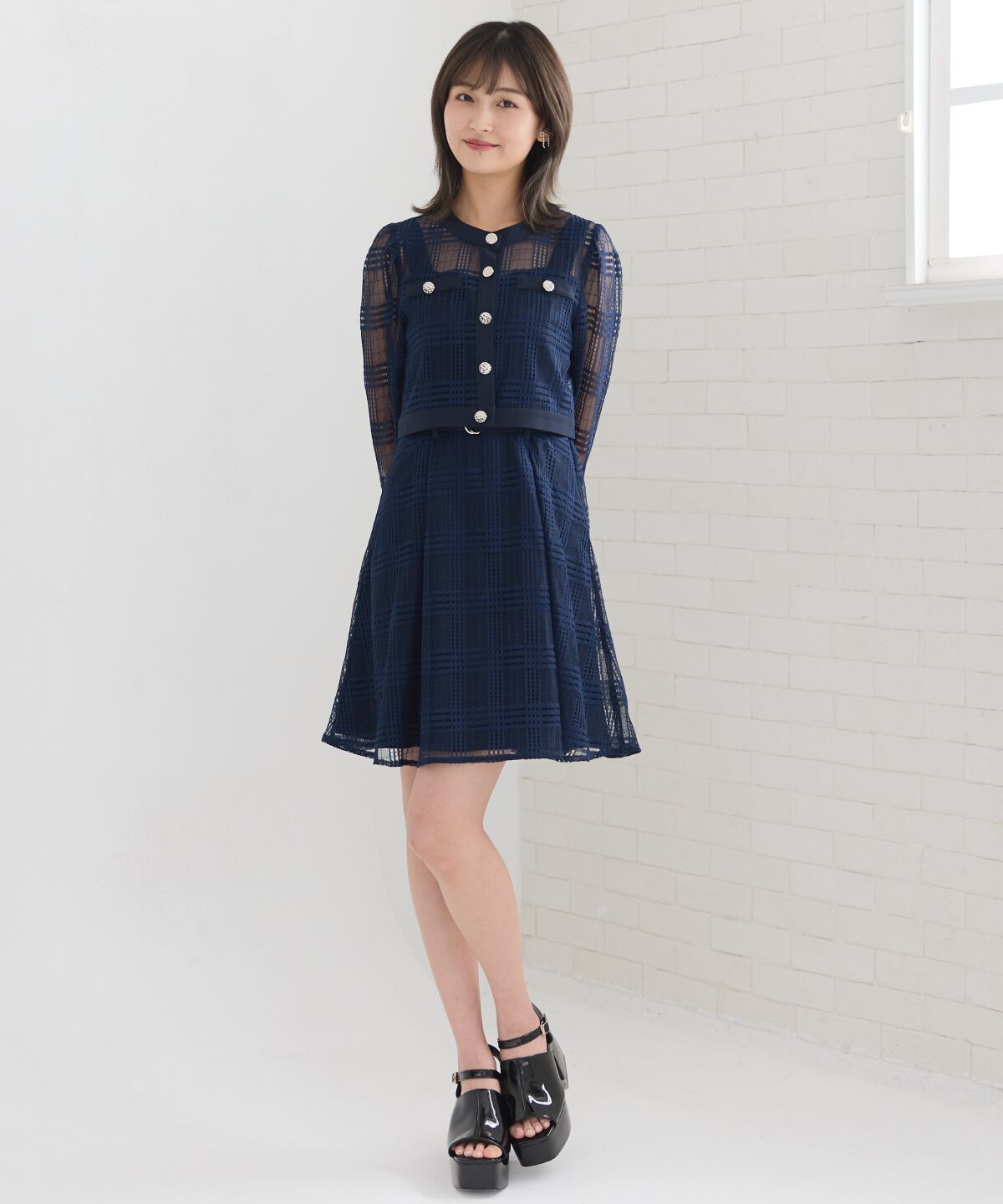 REDYAZEL「シアーチェックカーディガン＆ビスチェワンピースセット」|ワンピース|