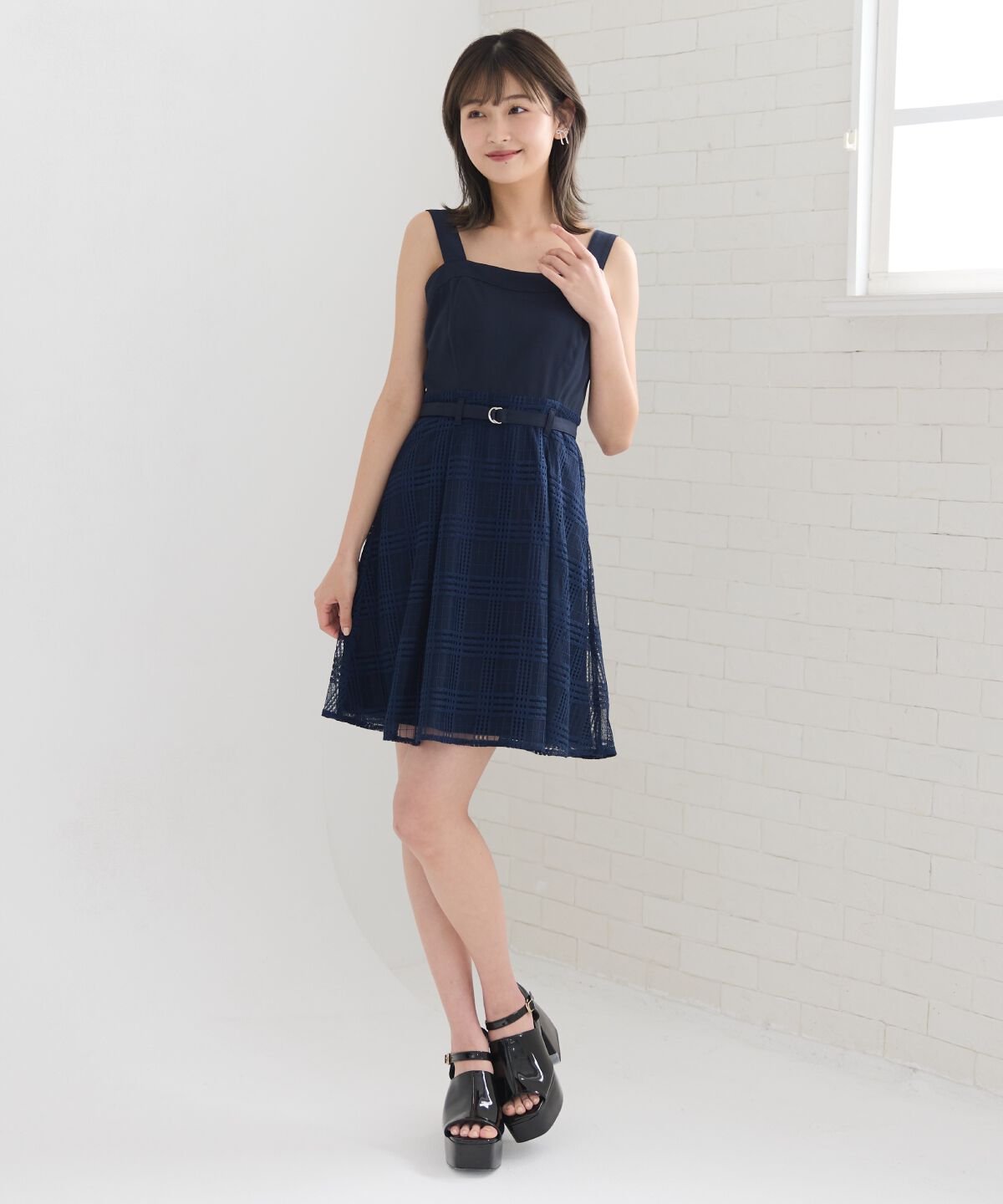 REDYAZEL「シアーチェックカーディガン＆ビスチェワンピースセット」|ワンピース|