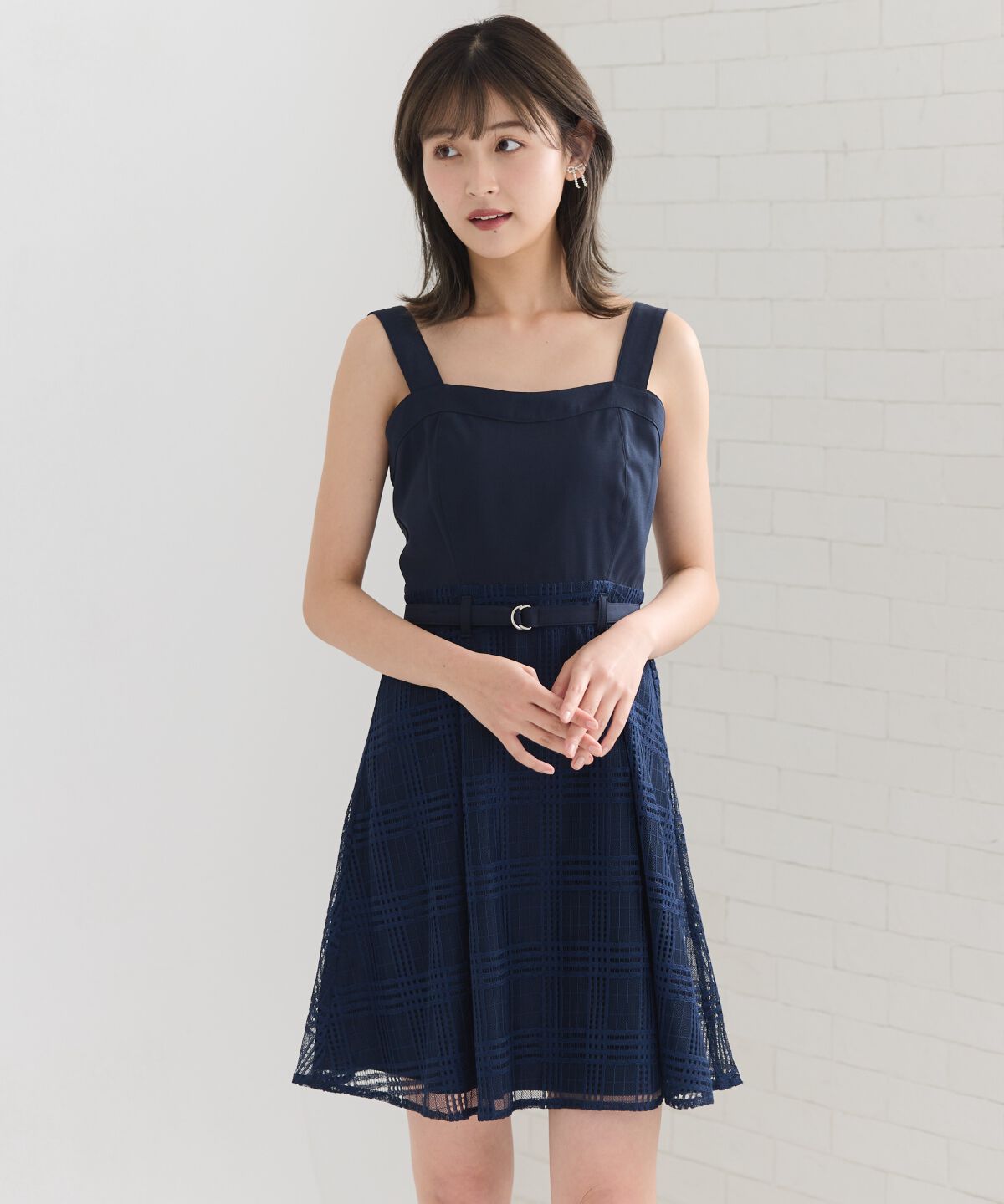 REDYAZEL「シアーチェックカーディガン＆ビスチェワンピースセット」|ワンピース|