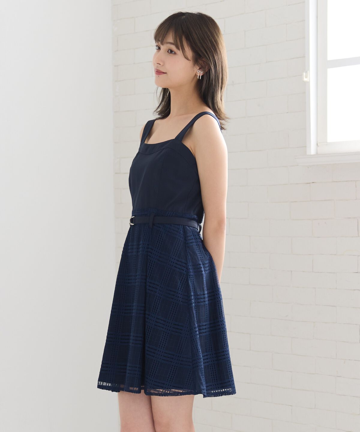 REDYAZEL「シアーチェックカーディガン＆ビスチェワンピースセット」|ワンピース|