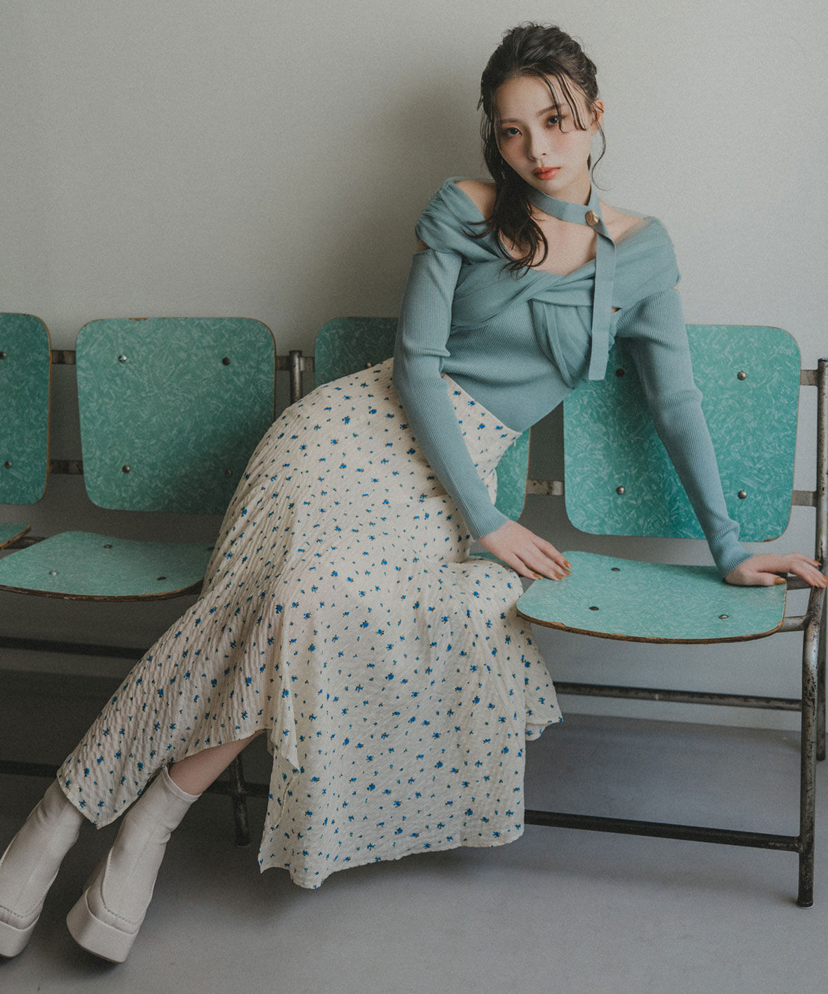 REDYAZEL「チョーカークロスチュールニットトップス」|ニット・セーター|