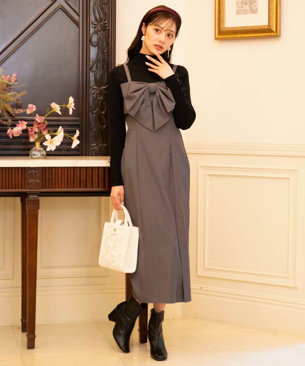 WILLSELECTION「ドレープリボンIラインワンピース」|ワンピース|グレー