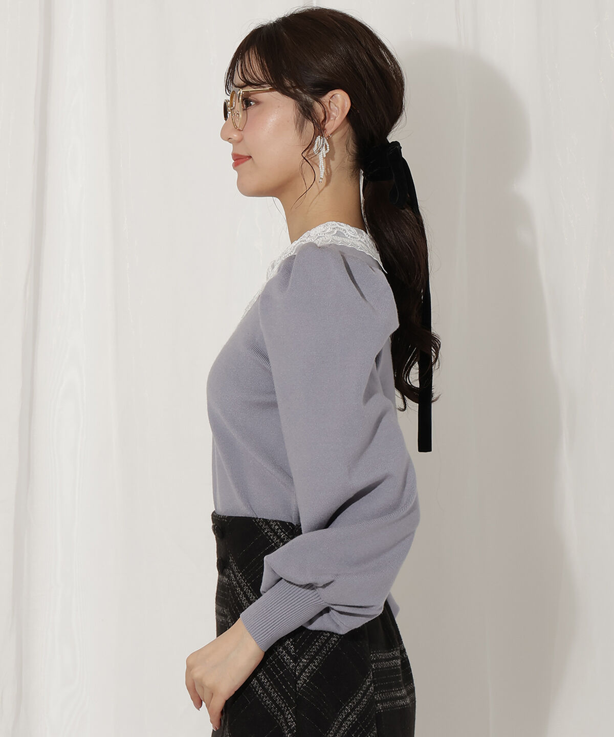 WILLSELECTION「ボリュームスリーブレースカラープルオーバー」|ニット・セーター|