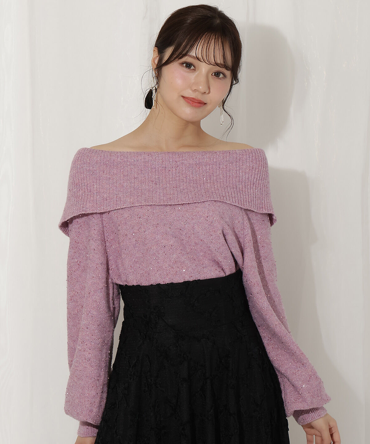 WILLSELECTION「ラメオフタートルニットプルオーバー」|ニット・セーター|ピンク