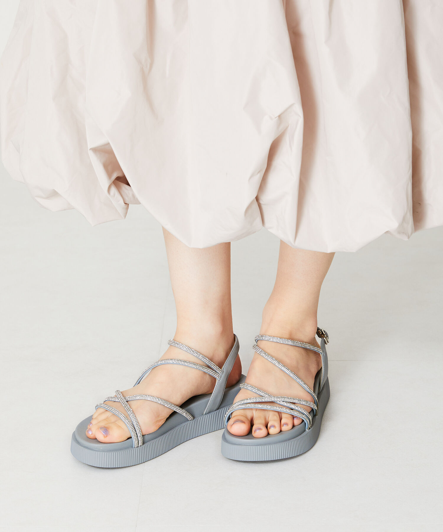 ORiental TRaffic「【追加】ラインストーンストラップサンダル/41217 サンダル 人気 トレンド 売れてる ラインストーン」|サンダル|