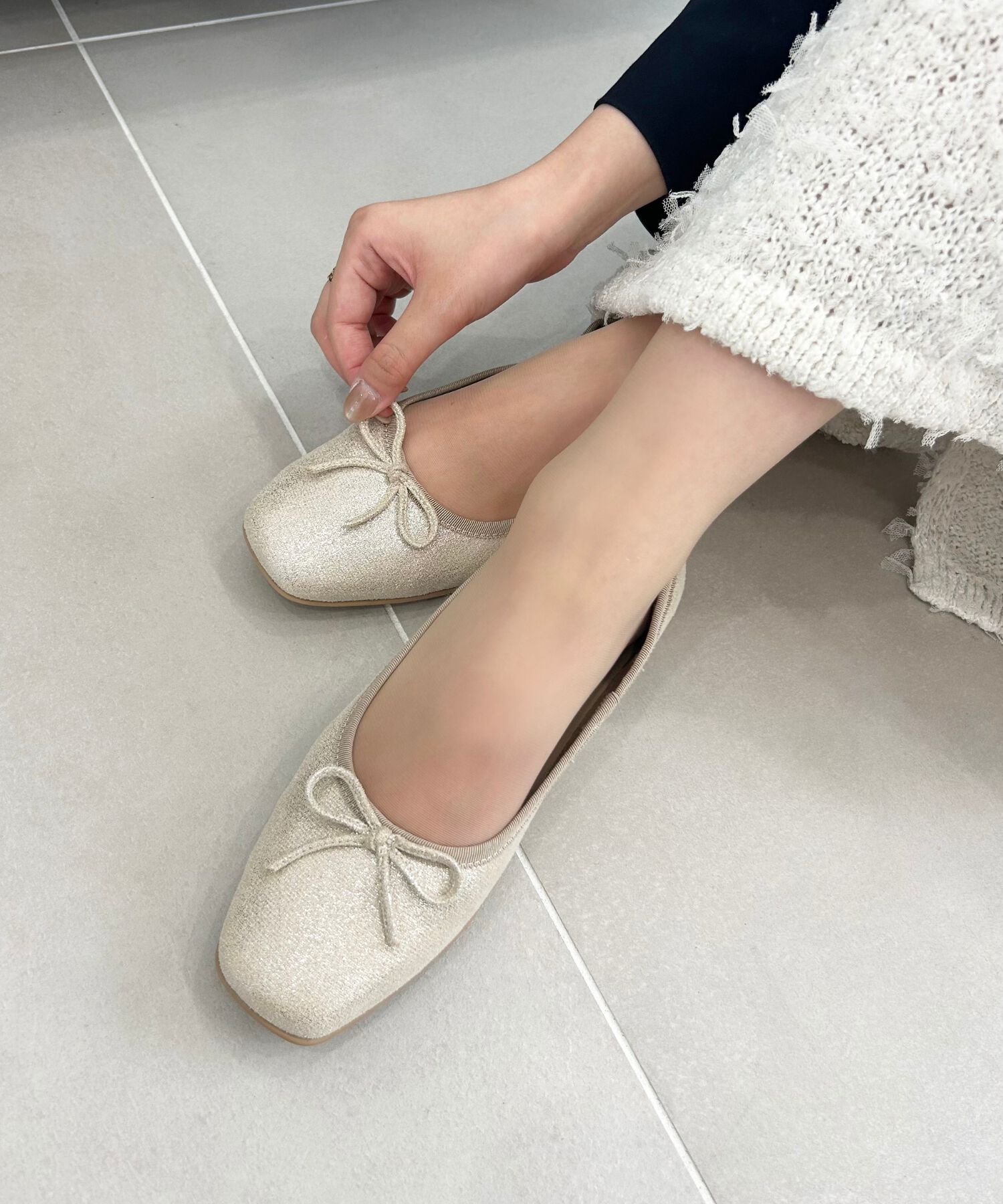 ORiental TRaffic「【WEB限定】 スクエアトゥ バレエシューズ /R-4009 フラット 軽い  厚手クッション」|パンプス|GOLD