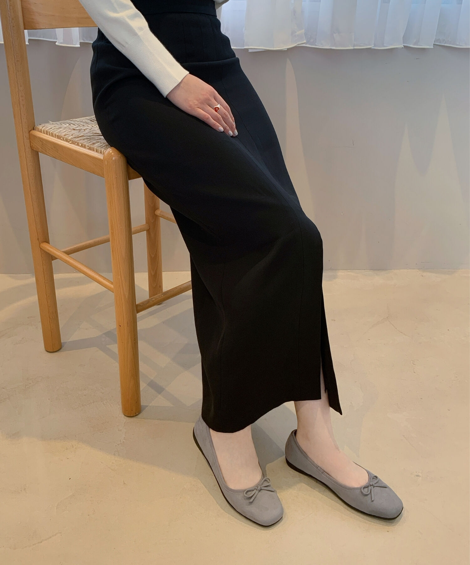 ORiental TRaffic「【WEB限定】 スクエアトゥ バレエシューズ /R-4009 フラット 軽い  厚手クッション」|パンプス|