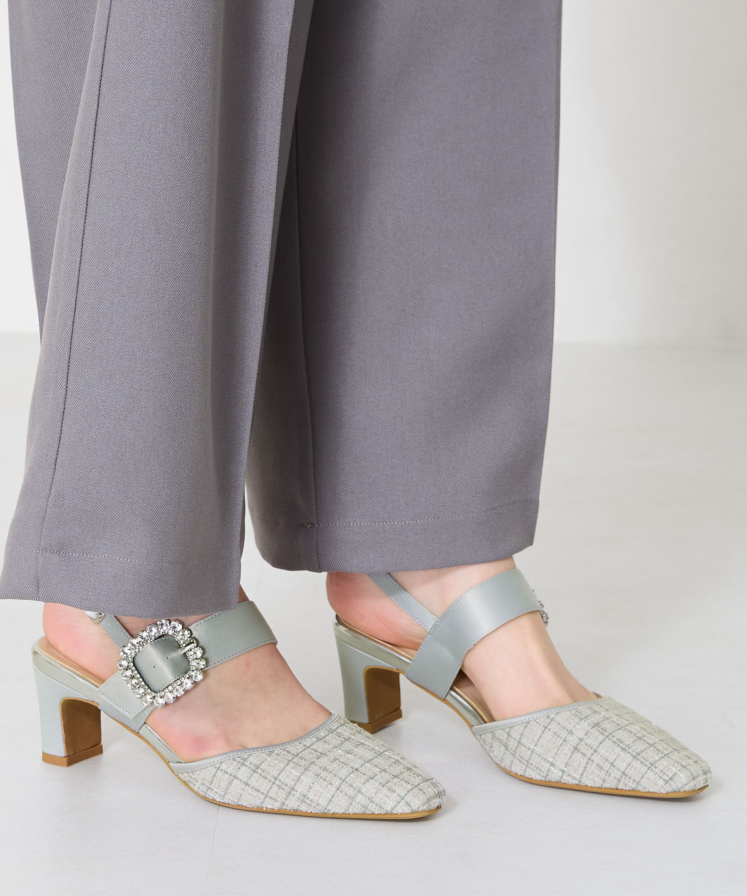 ORiental TRaffic「●2025春夏新作●ビジューストラップツイードパンプス/51115」|パンプス|