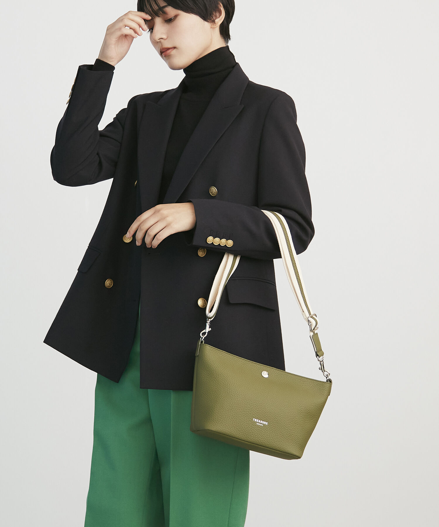 TOPKAPI TREASURE「【TREASURE TOPKAPI】 ソフトシュリンク テープ コンビ レザー ミニショルダーバッグ」|ショルダー・メッセンジャー|グリーン