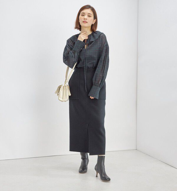 SHIPS for women「〈手洗い可能〉フリルカラー シアー チェック ブラウス」|シャツ・ブラウス|