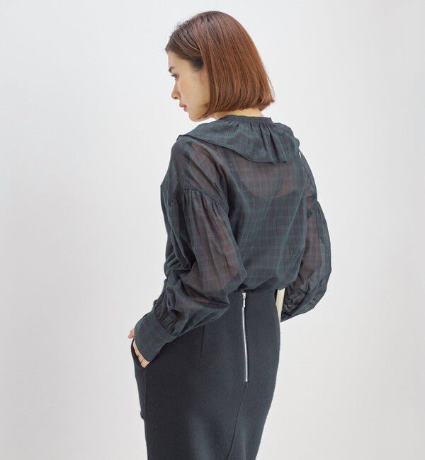 SHIPS for women「〈手洗い可能〉フリルカラー シアー チェック ブラウス」|シャツ・ブラウス|