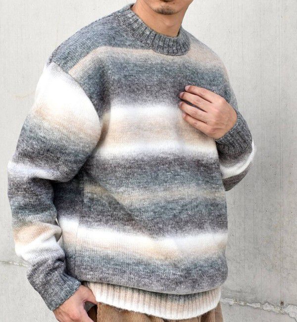 SHIPS any「SHIPS any: 〈手洗い可能〉ランダム グラデーション カラー クルーネック ニット◇」|ニット・セーター|グレー