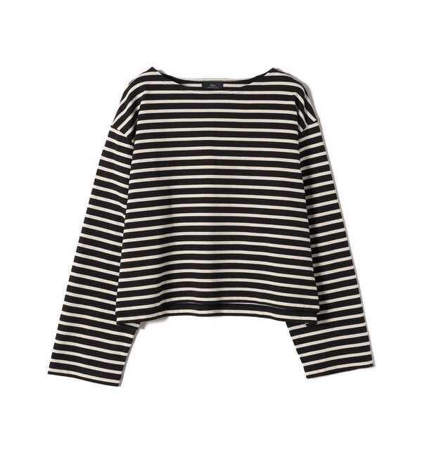SHIPS for women「SHIPS Primary Navy Label:〈洗濯機可能〉ボリューム ワイド ボーダー プルオーバー」|Tシャツ・カットソー|ブラック