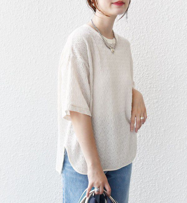 SHIPS for women「〈手洗い可能〉ランダム ブルーゼ ショート スリーブ プルオーバー」|Tシャツ・カットソー|