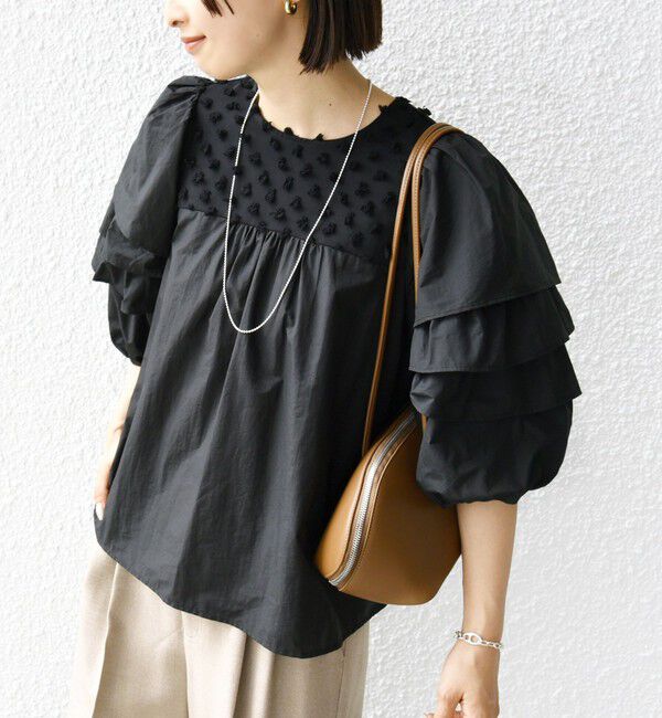 SHIPS for women「【WEB限定】〈手洗い可能〉ドット ジャカード コンビ フリル ブラウス」|シャツ・ブラウス|