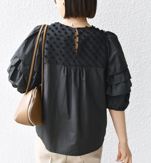 SHIPS for women「【WEB限定】〈手洗い可能〉ドット ジャカード コンビ フリル ブラウス」|シャツ・ブラウス|
